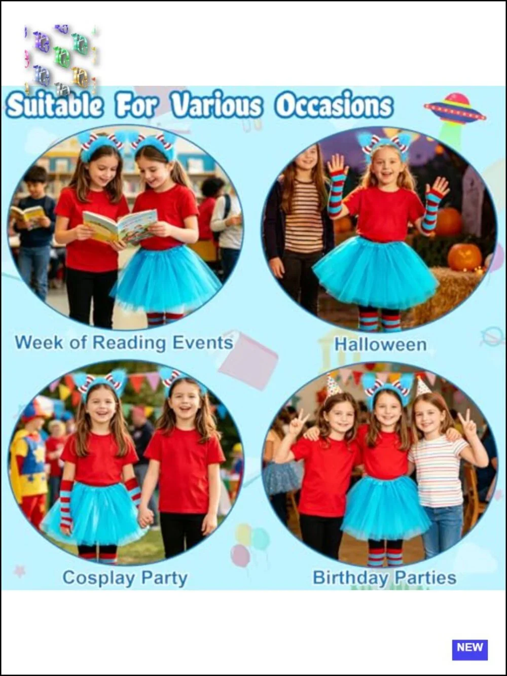 Girls Halloween Costume Tutu Skirt Set 4pcs Dress Up